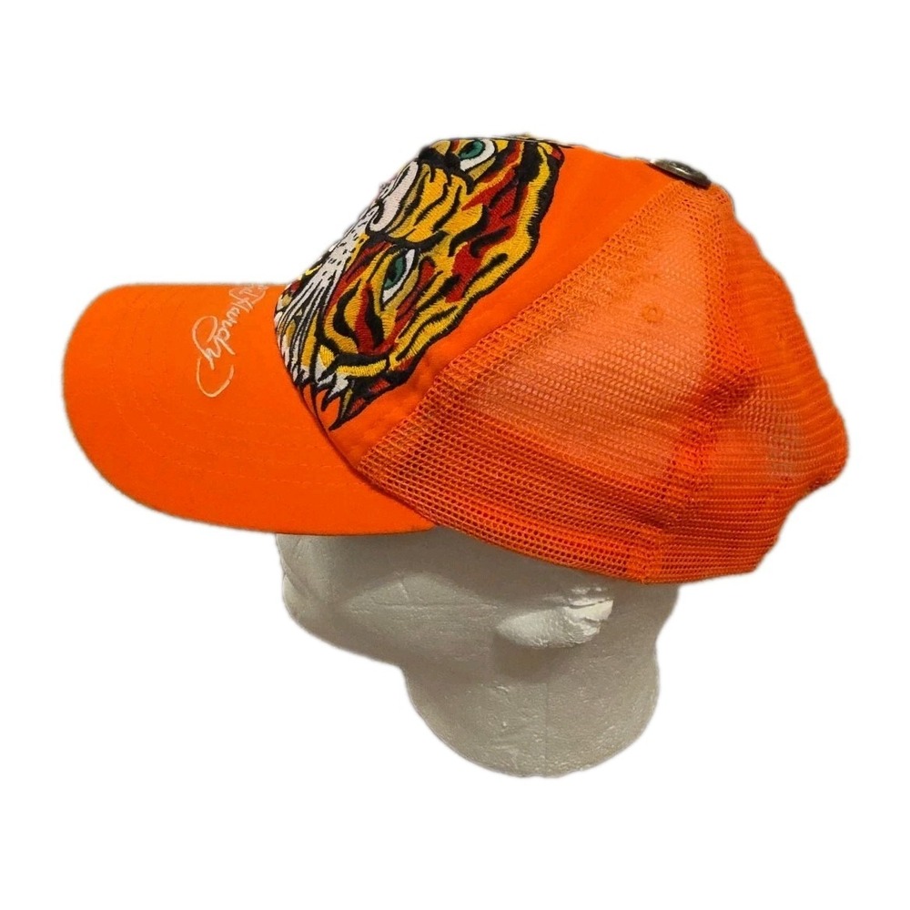 VINTAGE Y2K Ed Hardy Hat‎ Cap Snap Back Orange  Trucker Tattoo Tiger - Picture 2 of 7
